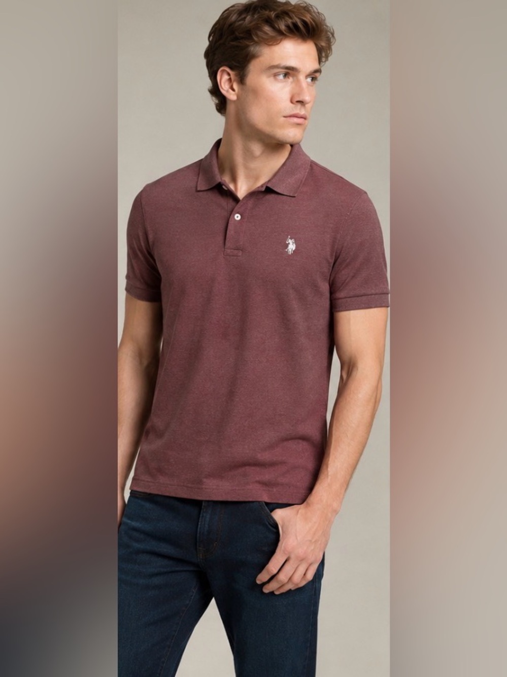 U.S. Polo Assn. Luxury Feel Burgundy Heather Polo Shirt Men’s Small